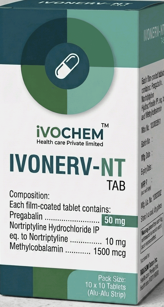IVONERV-NT — Pregabalin 50 mg + Nortriptyline 10 mg + Methylcobalamin 1500 mcg